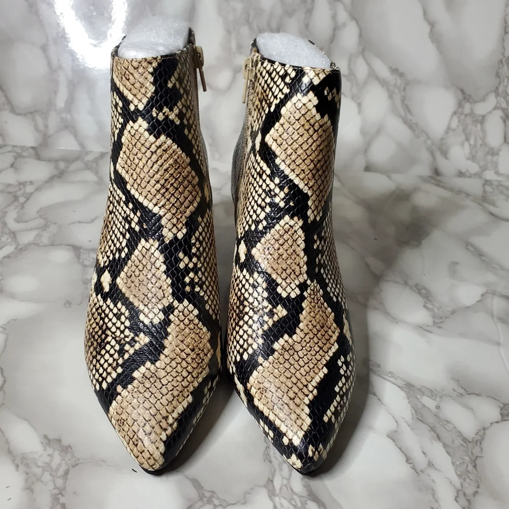 Natural Snake Ankle Booties With Block Heel